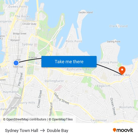 Sydney Town Hall to Double Bay map