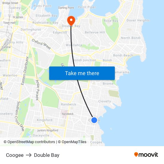 Coogee to Double Bay map