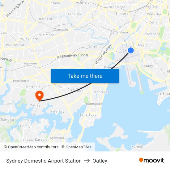 Sydney Domestic Airport Station to Oatley map