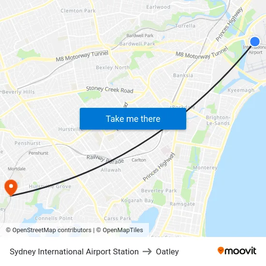 Sydney International Airport Station to Oatley map