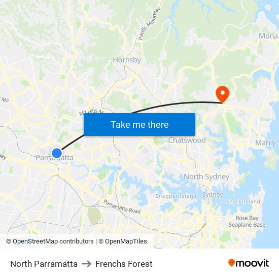 North Parramatta to Frenchs Forest map