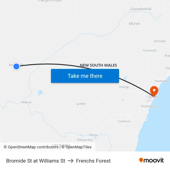 Bromide St at Williams St to Frenchs Forest map