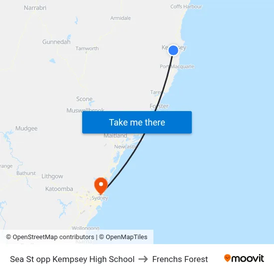 Sea St opp Kempsey High School to Frenchs Forest map