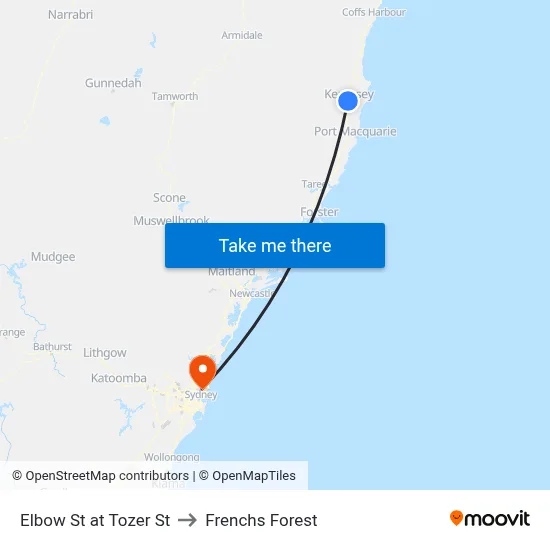 Elbow St at Tozer St to Frenchs Forest map