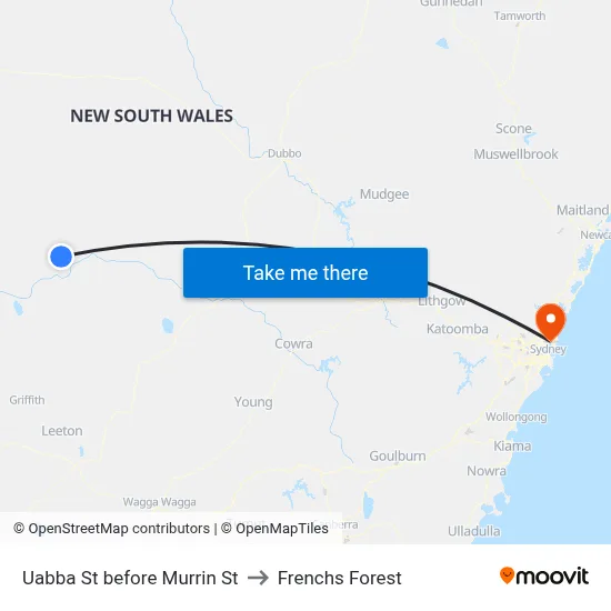Uabba St before Murrin St to Frenchs Forest map