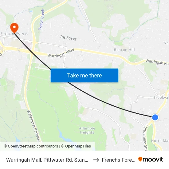 Warringah Mall, Pittwater Rd, Stand B to Frenchs Forest map