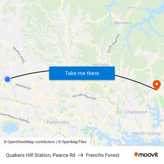 Quakers Hill Station, Pearce Rd to Frenchs Forest map