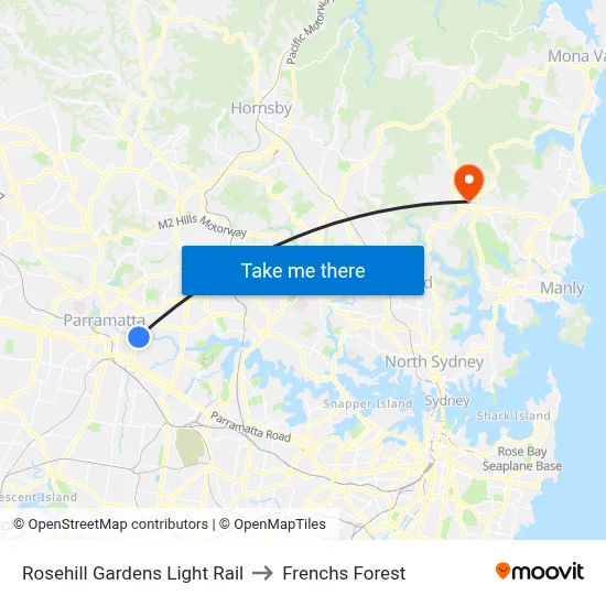 Rosehill Gardens Light Rail to Frenchs Forest map
