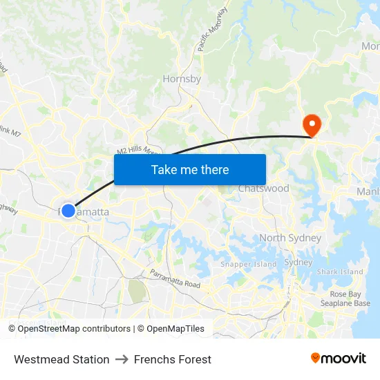 Westmead Station to Frenchs Forest map