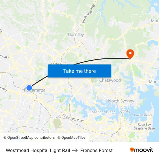 Westmead Hospital Light Rail to Frenchs Forest map