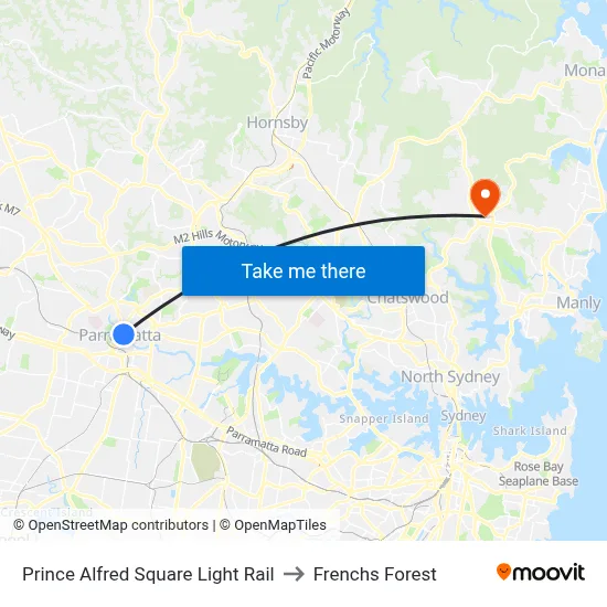 Prince Alfred Square Light Rail to Frenchs Forest map