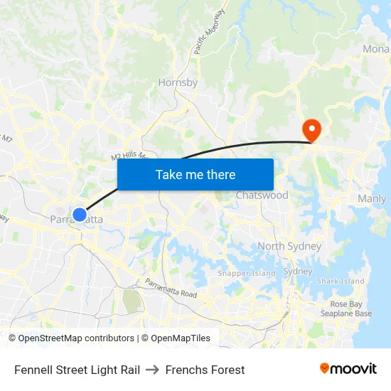 Fennell Street Light Rail to Frenchs Forest map