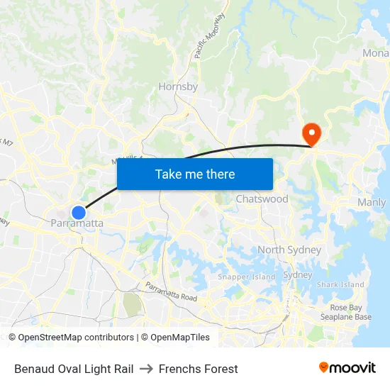 Benaud Oval Light Rail to Frenchs Forest map
