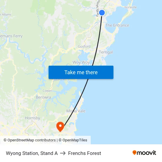 Wyong Station, Stand A to Frenchs Forest map