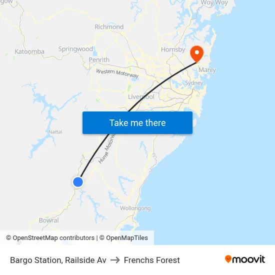 Bargo Station, Railside Av to Frenchs Forest map