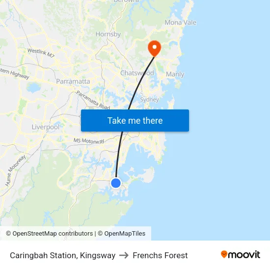 Caringbah Station, Kingsway to Frenchs Forest map