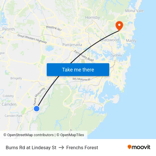 Burns Rd at Lindesay St to Frenchs Forest map