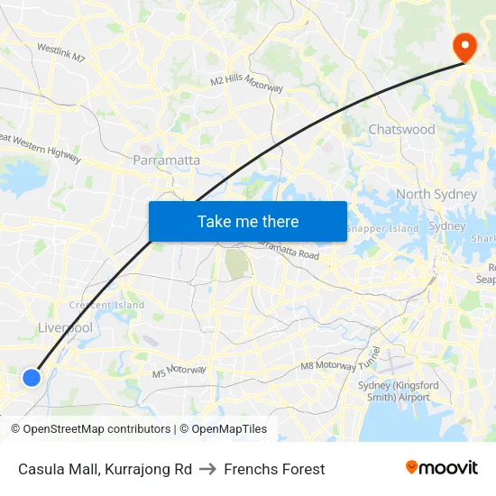 Casula Mall, Kurrajong Rd to Frenchs Forest map