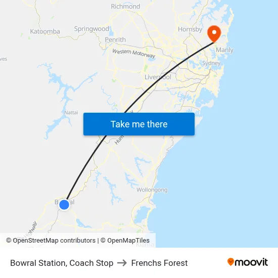 Bowral Station, Coach Stop to Frenchs Forest map