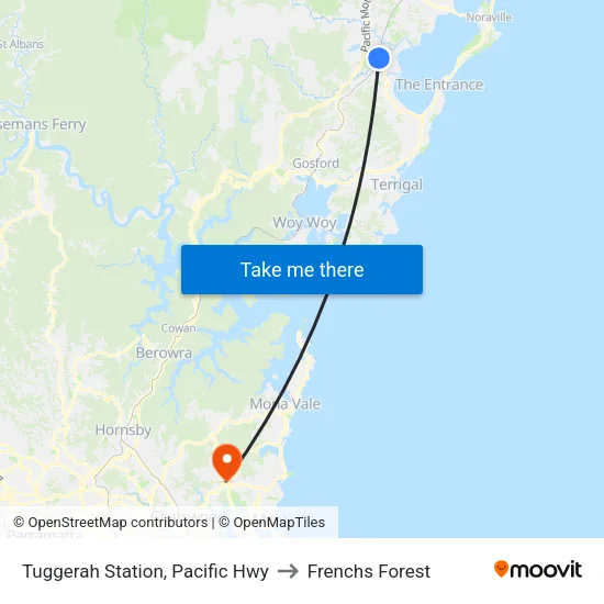 Tuggerah Station, Pacific Hwy to Frenchs Forest map