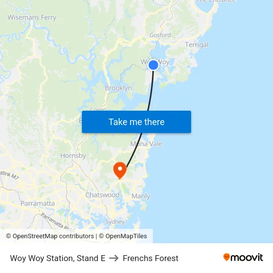 Woy Woy Station, Stand E to Frenchs Forest map