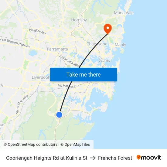 Cooriengah Heights Rd at Kulinia St to Frenchs Forest map