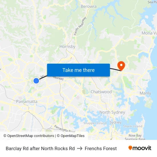 Barclay Rd after North Rocks Rd to Frenchs Forest map