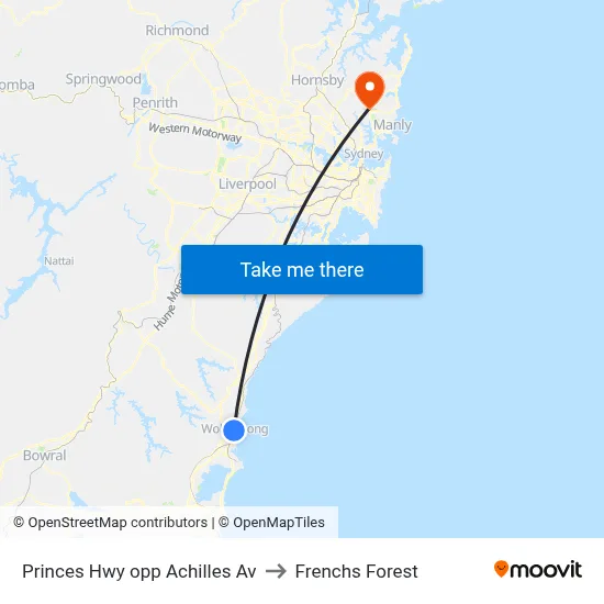 Princes Hwy opp Achilles Av to Frenchs Forest map