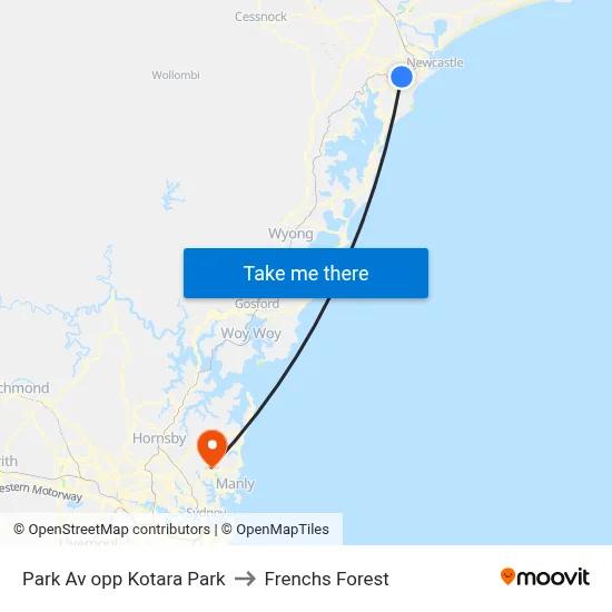 Park Av opp Kotara Park to Frenchs Forest map