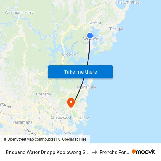 Brisbane Water Dr opp Koolewong Station to Frenchs Forest map