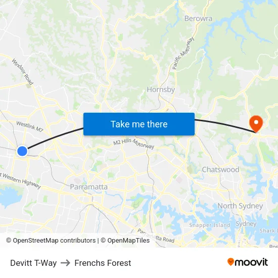 Devitt T-Way to Frenchs Forest map