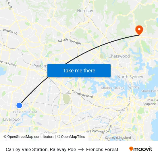 Canley Vale Station, Railway Pde to Frenchs Forest map