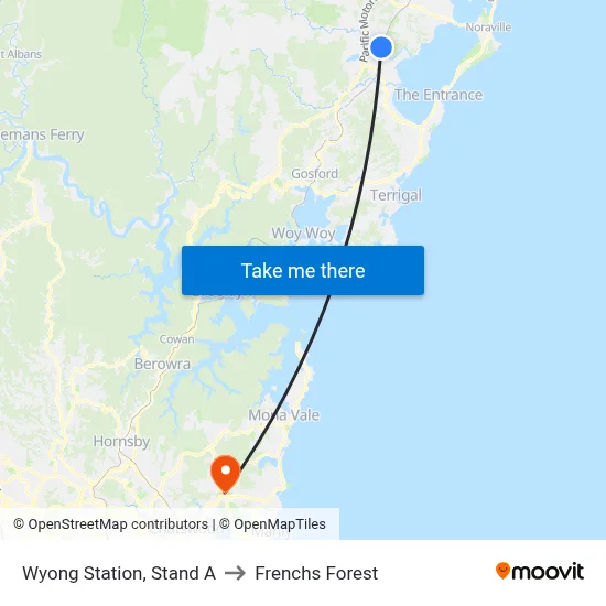 Wyong Station, Stand A to Frenchs Forest map