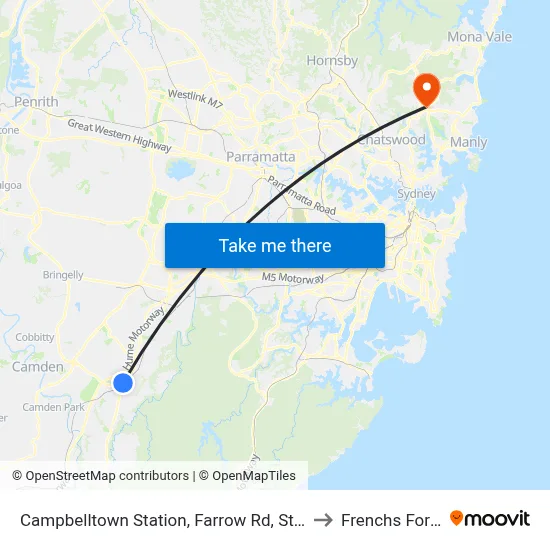 Campbelltown Station, Farrow Rd, Stand G to Frenchs Forest map