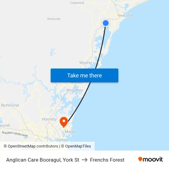 Anglican Care Booragul, York St to Frenchs Forest map