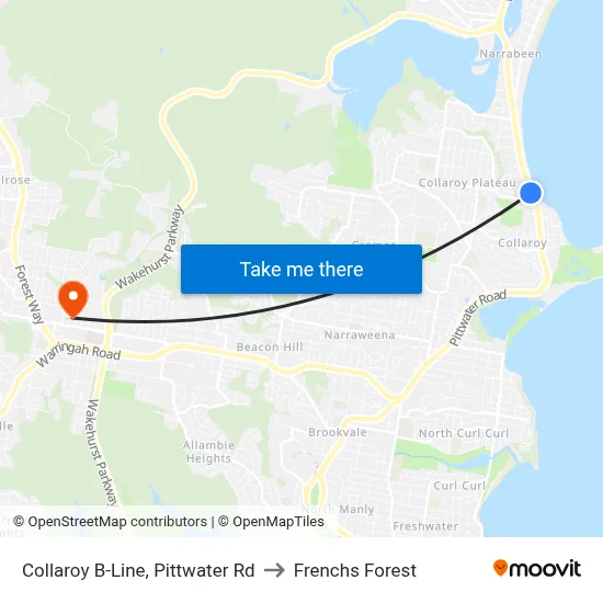 Collaroy B-Line, Pittwater Rd to Frenchs Forest map