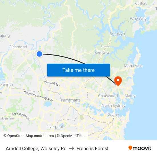 Arndell College, Wolseley Rd to Frenchs Forest map