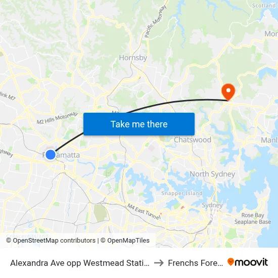 Alexandra Ave opp Westmead Station to Frenchs Forest map