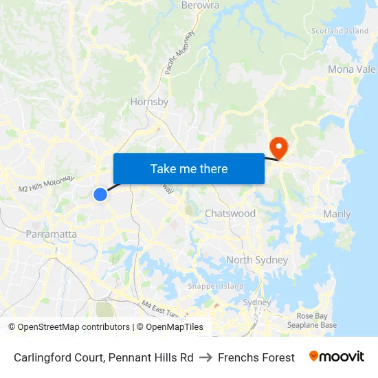 Carlingford Court, Pennant Hills Rd to Frenchs Forest map