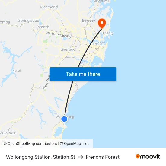 Wollongong Station, Station St to Frenchs Forest map