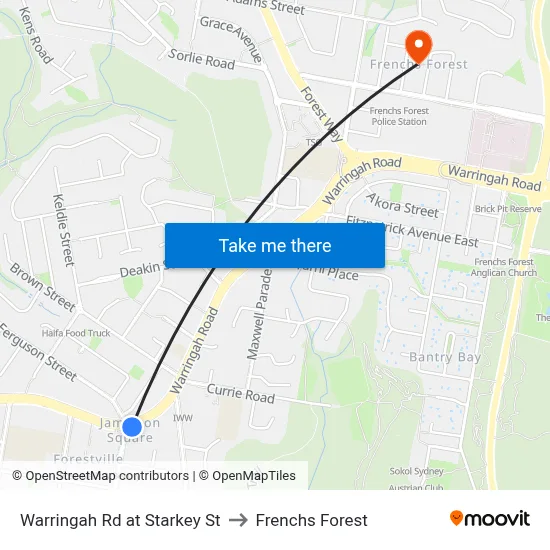 Warringah Rd at Starkey St to Frenchs Forest map