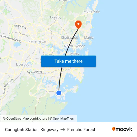 Caringbah Station, Kingsway to Frenchs Forest map