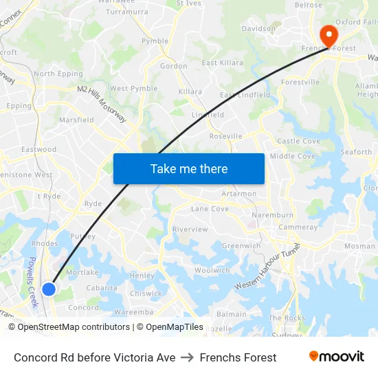 Concord Rd before Victoria Ave to Frenchs Forest map