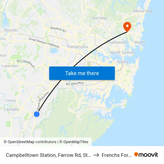 Campbelltown Station, Farrow Rd, Stand H to Frenchs Forest map