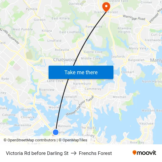Victoria Rd before Darling St to Frenchs Forest map