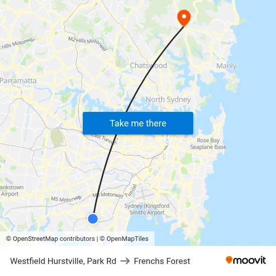 Westfield Hurstville, Park Rd to Frenchs Forest map