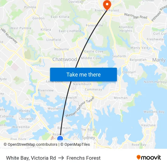White Bay, Victoria Rd to Frenchs Forest map