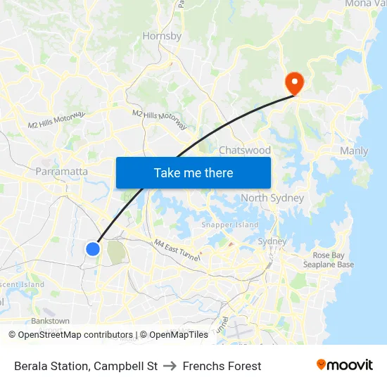 Berala Station, Campbell St to Frenchs Forest map