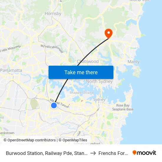 Burwood Station, Railway Pde, Stand C to Frenchs Forest map