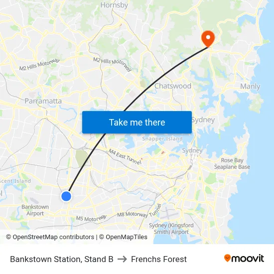Bankstown Station, Stand B to Frenchs Forest map